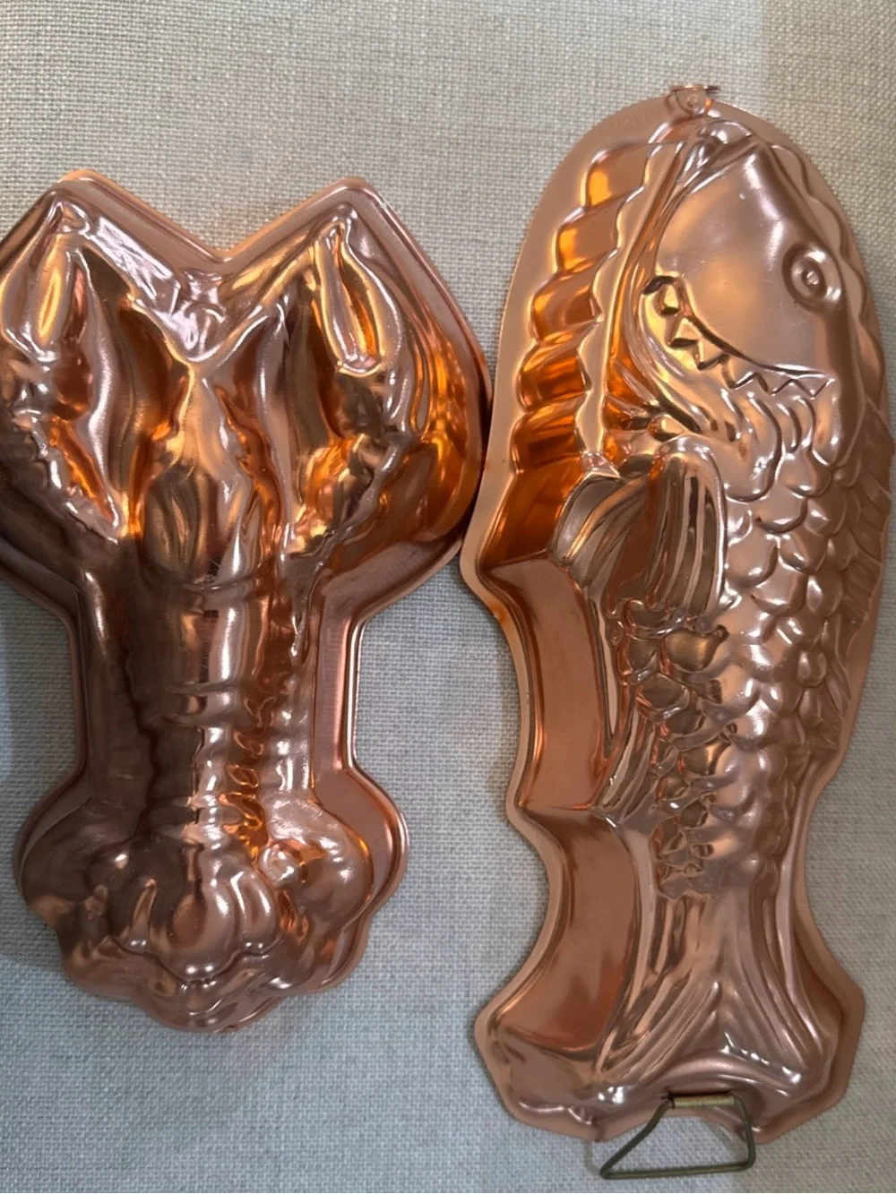 Vintage Copper Fish & Lobster Wall  Kitchen Decor Cake Baking Jello Molds